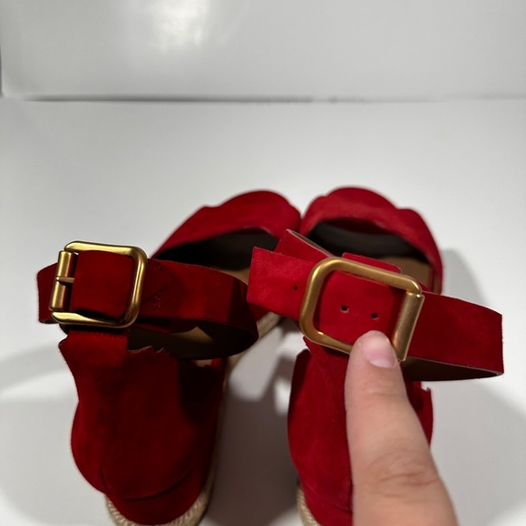 CHLOE [ Womens 39 ]‎ lauren Scalloped Suede Espadillas Platform Shoes in Red - Picture 10 of 15